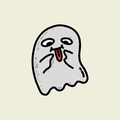 "Cartoon Ghost with Tongue Sticking Out" - A playful and mischievous ghost character with a cheeky expression. Suitable for Halloween designs, children's illustrations, and themed content.