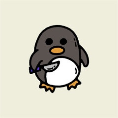 "A penguin with a purple nose and a white background" depicts a cute penguin illustration with a unique twist. Suitable for children's books, winter-themed designs, and holiday greeting cards.