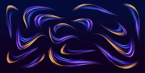Abstract rotational border lines. Futuristic, technology pattern for banner or poster design background concept. Blurred motion. Sparkling flow. Vector abstract dynamic dark.
