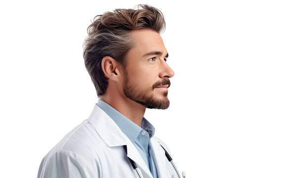 Youthful Doctor Dashing Side Profile Isolated on a Transparent Background PNG.