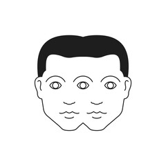 Y2k double man face hallucinogen psychedelic monochrome line groovy icon vector illustration