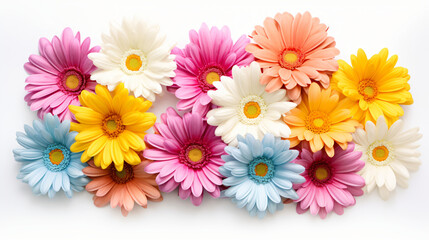 Multi colored daisies isolated on white background. - obrazy, fototapety, plakaty