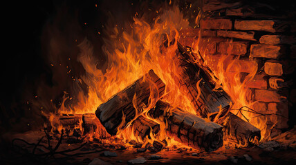 HD Images of a Roaring Fire in a Fireplace