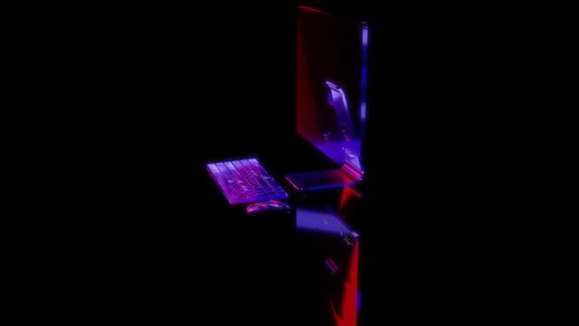 3D animation rendering, PC monoblock model on a black background