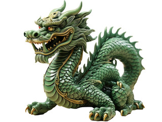 Fototapeta premium Green dragon, Chinese green dragon statue isolated on transparent background