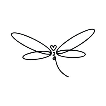 Dragonfly Line Art Doodle Illustration,  Simple and minimalist insect dragonfly logo design. Outline dragonfly logo
