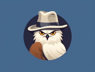 Fototapeta premium Clean illustration of a snowy owl in a hat, flat style.