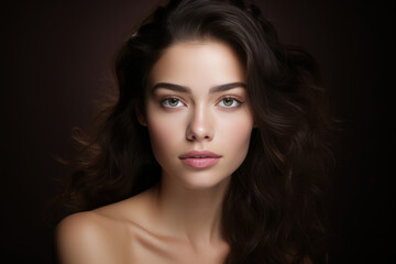 Fototapeta premium Brunette Woman with Luminous Skin and Hair