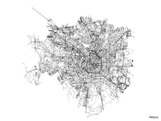 Obraz premium Milan city map with roads and streets, Italy. Vector outline illustration.