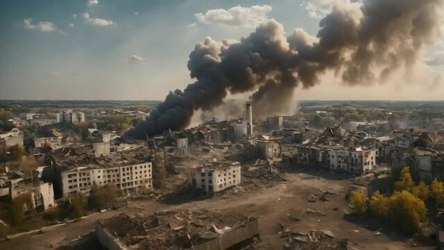 Drone Shot Of War Zone Destruction Destroyed Buildings Pain City Suffering