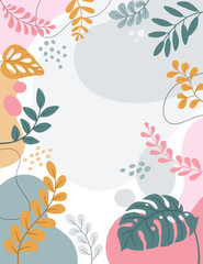 Design banner frame flower Spring background with beautiful. flower background for design. Colorful background with tropical plants.