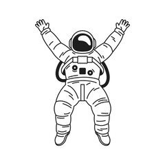 Y2k happy jumping astronaut in spacesuit and helmet monochrome line retro groovy icon vector © provectors