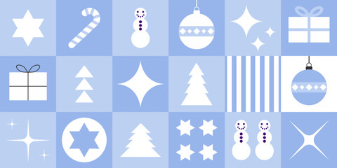 Fototapeta na wymiar Christmas tiles fresh blue pattern design