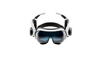 Original stereoscopic 3d vr mask with headphones. Vector illustration isolated on transparent or white background. png.