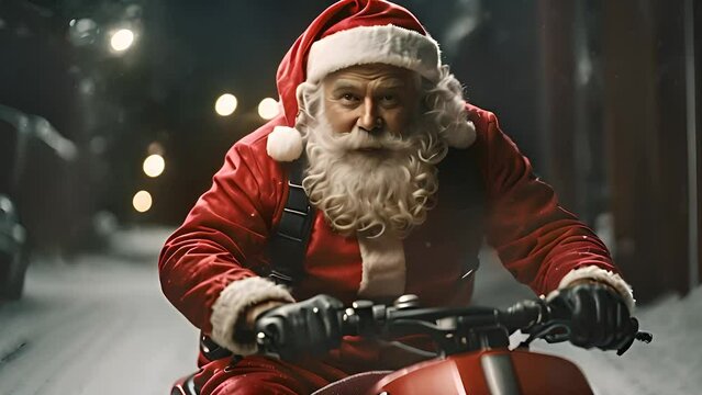 Fast Santa Claus delivering gifts on Christmas Eve. Generative Ai	