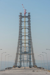 Osman Gazi Bridge (Izmit Bay Bridge). Izmit, Kocaeli, Turkey. Construction of a new road bridge continues across the Marmara Sea.