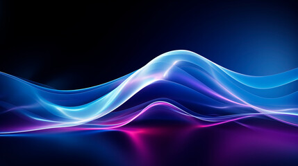 Fototapeta premium 3D rendering abstract liquid shape glowing in ultraviolet light with curvy neon lines on dark background. Futuristic dynamic design. Modern sci-fi banner template