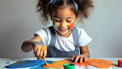 Child playing with Paint - Hand Painting Concept, Creative Child, Stimulate creativity - obrazy, fototapety, plakaty