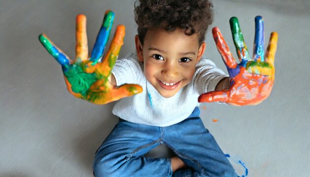 Child playing with Paint - Hand Painting Concept, Creative Child, Stimulate creativity