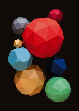 set of colorful poligonal planets