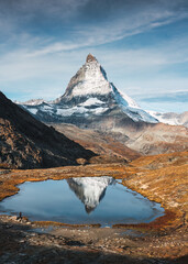 Riffelsee lake and Matterhorn mountain reflection at Switzerland