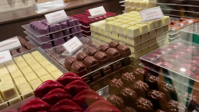 Showcase in a chocolate store in Belgium