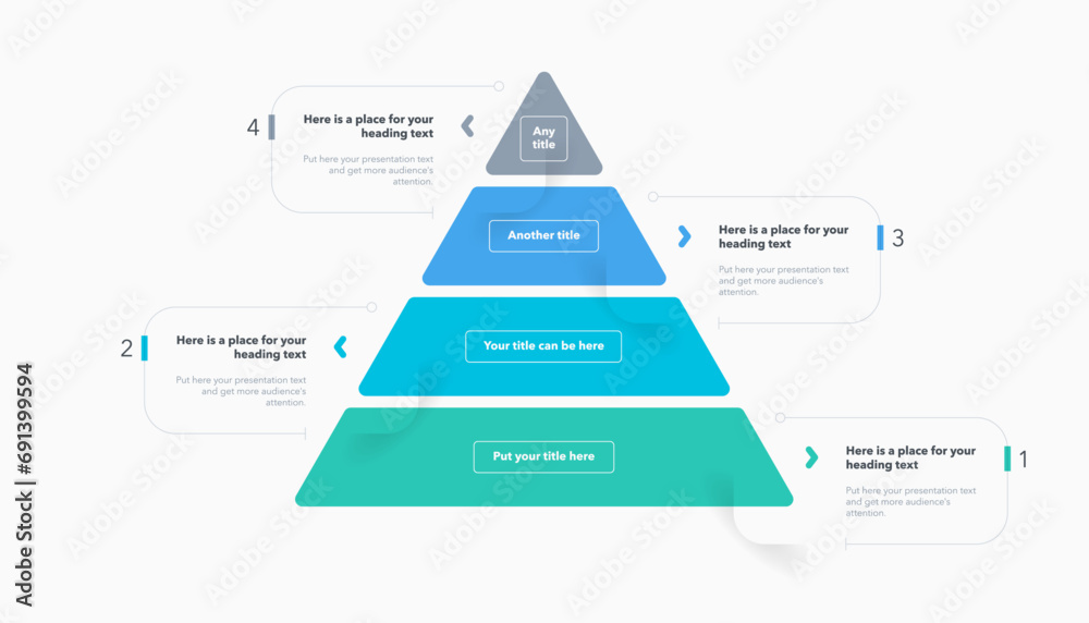 Aufkleber Triangle pyramid chart template with four colorful steps. Infographic diagram divided into four options with numbers.