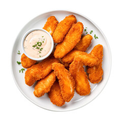 Fototapeta premium fried chicken tenders with sauce isolated on transparent background Remove png, Clipping Path, pen tool