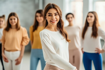 Dancing classes for single adults, Beautiful female teacher demonstrating how to dance salsa. Recreation for adults, healthy lifestyle.