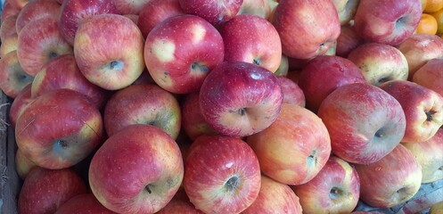 Closeup View of Red and Yellow Apples in the Fruit Market