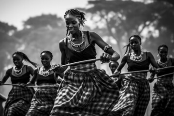 Cultural tribe dancers. Young african woman dancing in local music festival. Traditional dances in Africa.