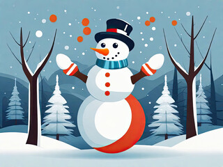 Obraz premium Cute happy snowman illustration. Traditional winter season symbol.