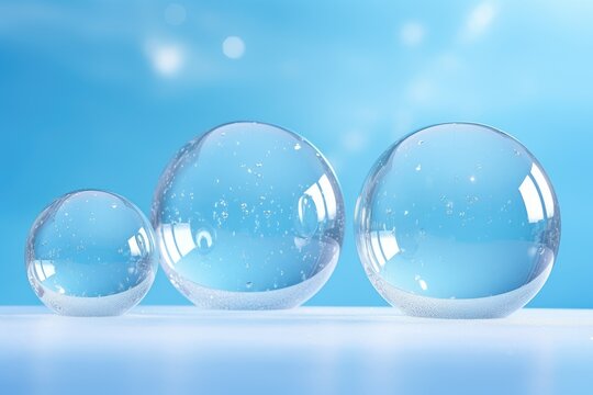 Transparent Christmas boubles on a blue background. Generative AI