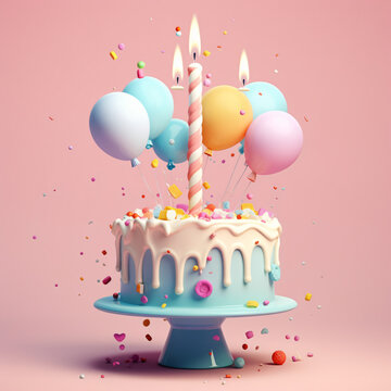 Cartoon style Flying Birthday cake
