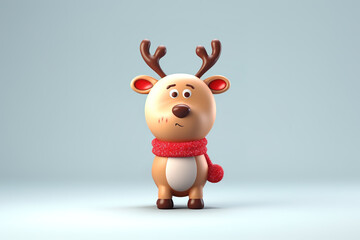 3D cute Christmas reindeer figurine. Christmas deer over empty background.