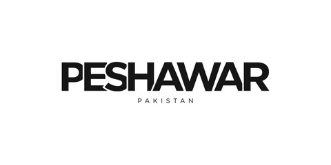 Peshawar in the Pakistan emblem. The design features a geometric style, vector illustration with bold typography in a modern font. The graphic slogan lettering.