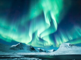 Naklejka premium Enchanted Aurora: A Dance of Lights Over Winter's Silence