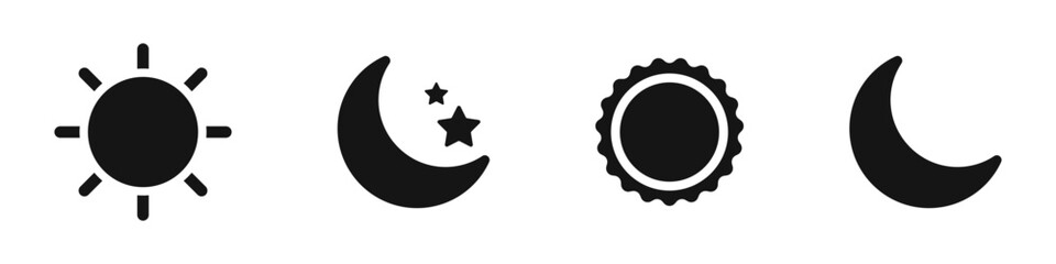  Day and night mode icons. Sun and moon vector icons. Vector day nightsymbols. Sun and moon silhouettes