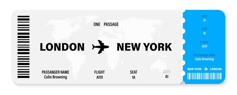Plane ticket template. Realistic plane ticket design. Airline boarding pass ticket. Airline ticket vector illustration.