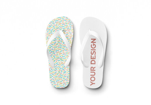 Mockup of customizable flip flops against customizable background