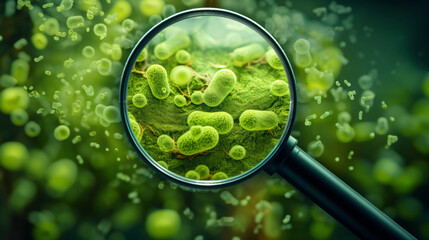 Magnifying glass on green bacteria