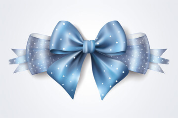 Elegant Elegance: Blue Ribbon and Silver Bow Isolated on Transparent Background