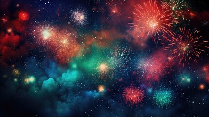 Fototapeta na wymiar Celebration with fireworks on the dark sky. Generative AI