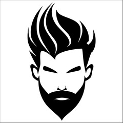 Stylish Man's Head with Symmetric Black Hair, Hand-Drawn Monochrome Logo Design - Silhouette of Man Head Front View. AI Generative