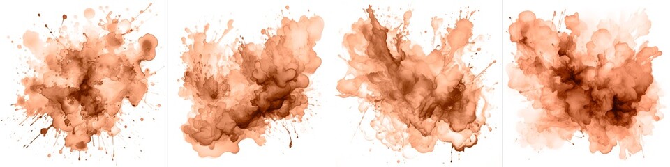 watercolor stains of peach fuzz adorn a pristine white background, creating a trendy and visually striking composition.