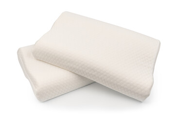Orthopedic pillow on white background. Physiotherapy concept. Soft comfortable pillow. Orthopedic pillow, memory foam. Mattress that supported you to sleep well all night isolated on white background.