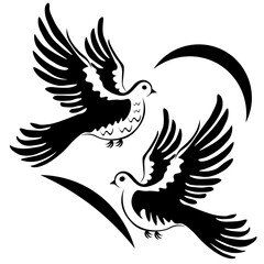 Birds in Heart, Hand Drawn Vector Illustration
