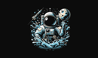 astronaut with background splash vector artwork design - obrazy, fototapety, plakaty