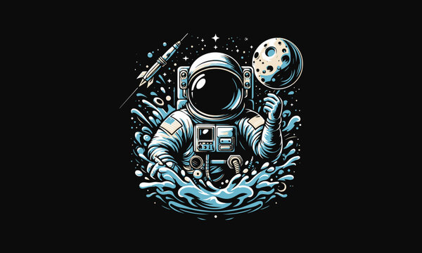astronaut with background splash vector artwork design