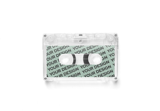 Mockup of customizable retro cassette tape and label